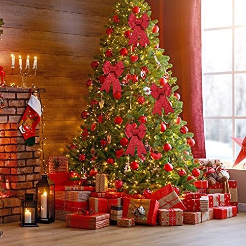 MCEAST 12 бр. Празнични Коледни Панделки за Венци 8x5 Инча Коледно Дърво Панделки за Декорация Дърво, Къща, Вечерни Аксесоари (червен)
