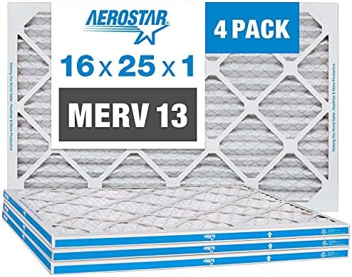 Aerostar 16x25x1 MERV 13 Плиссированный въздушен филтър, Въздушен филтър на пещ ac, 4 опаковки (застроена площ: 15 3/4 x 24 3/4 x 3/4)