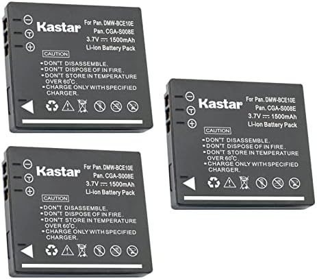 Kastar 4-Pack DMW-BCE10 / CGA-S008 Батерия Заместител на Panasonic Lumix DMC-FX33 FX33A DMC-FX33EB-S DMC-FX33EF-K DMC-FX33EF-S DMC-FX33EG DMC-FX33EG-A DMC-FX33EG-K DMC-FX33EG-S DMC-FX33EG-T Камера