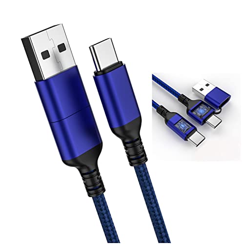 (4ft+6 фута 2pack)2in1 USB to USB c to c USB кабел (син)
