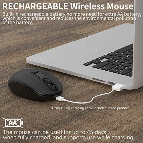 Безжична мишка,Ергономична безжична портативна мобилна мишка,2,4 G Тиха мишка с USB нано-приемник,Акумулаторна безжична мишка за лаптоп, PC, компютър, лаптоп (черен)