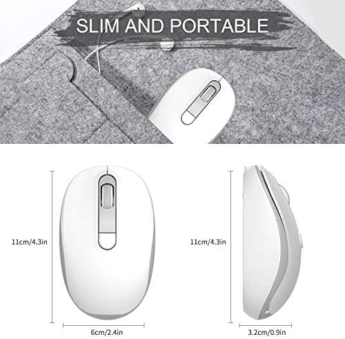 Безжична мишка,Ергономична безжична портативна мобилна мишка,2,4 G Тиха мишка с USB нано-приемник,Акумулаторна безжична мишка за лаптоп,PC, компютър, лаптоп (бели и сив?