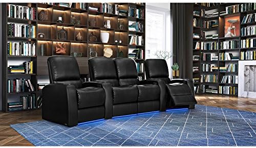 Octane Seating Blaze XL900 Home Theater Recliners Black Top-Grain Leather - Аксесоар Dock - Power Recline - Извита редица от 4 седалки
