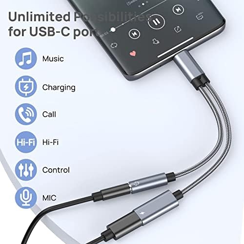 USB C за 3,5 мм Аудио жак Aux Кабел(3,5 фута)+USB C за 3,5 мм адаптер за слушалки и зарядно (комплект)