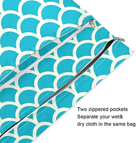 KEEPREAL Blue Grey Scales Wet Dry Bag for Cloth Diaper&Swimsuit,Travel&Beach - Водоустойчив Мокри чанти - идеални за Мокри дрехи, тоалетни принадлежности, 2 опаковки