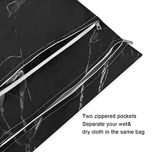 xigua 2PCS Art Black Marble Wet Dry Чанти за Филтър Памперси Водоустойчив Бански костюми Чанта с Дръжка Гривна за Пътуване