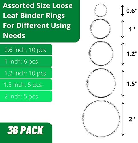 Mr. Pen - Биндер Rings, Губим Leaf Биндер Ring, 36шт, Различни размери, Book Биндер Rings, Ring Биндер, Clips, Метални