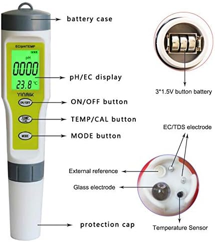 Bevve Collection Instrument Ph/ео/Temp 3-in-1 Test Pen Ph Value Water Quality Test Pen Pool Home Detection PH Backlight