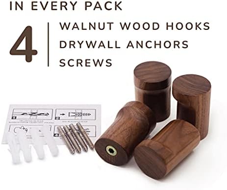 NAUMOO Natural Wooden Wall Hooks - Pack of 4 - Wall Mounted Modern Hook - Ръчно изработени Decorative Wood Coat Pegs -