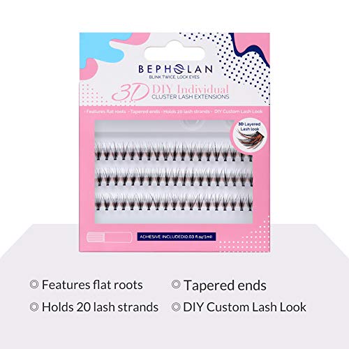 BEPHOLAN 3D Volume Individual Cluster Eyelash Extensions Thickness 0.07 C Curl 12 mm 3 Rows 20 Pieces Per Row Individual