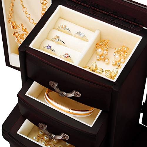 URFORESTIC Solid Wood Jewelry Box/Case/Storage (тъмно кафяво)