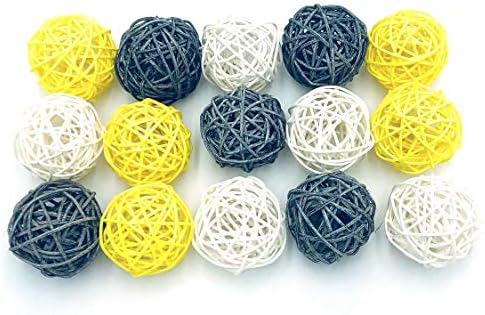 15-Pack Смесен Цвят Бяло Жълто Сиво Плетени Топки От Ратан - Декоративни Топки Естествени Обхвата на Занаят САМ, Сватбена