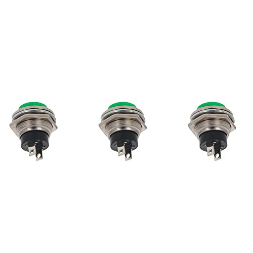 Heyiarbeit 3pcs 16mm Momentary Push Button Switch 2 Pins SPST Self-Reset Mini Push Button Round Switchs 125V 6A Green