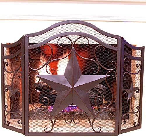 Декоративен Метален Тежък Сгъваем Камина Екран със Звезда и Красиви Свитъците от Кафява Метални мрежи в Селски Западен