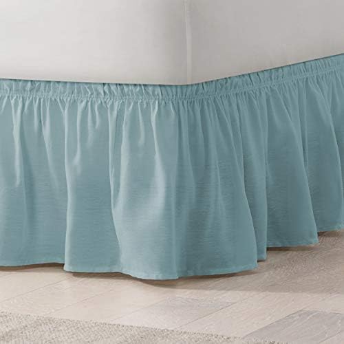 Easy Fit Bed Skirt - Solid Wrap Around Easy On/Off Прах Разчорлям 15-Inch Drop Bedskirt, Queen/King, Spa