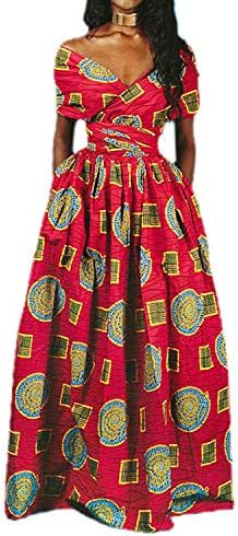 Giovacker Женски Африкански принт Ежедневното Вечерна Рокля Дашики Традиционен Костюм