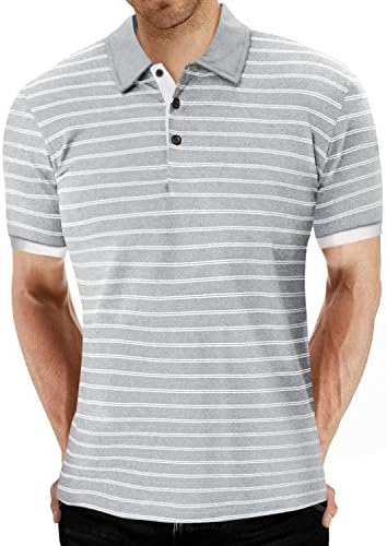 MLANM Мъжка риза Поло С Къс/Дълъг Ръкав Ежедневни Slim-fit Basic Designed Stripe Cotton Тениски