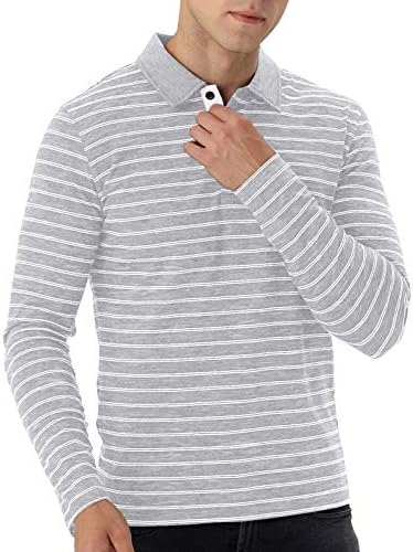 MLANM Мъжка риза Поло С Къс/Дълъг Ръкав Ежедневни Slim-fit Basic Designed Stripe Cotton Тениски
