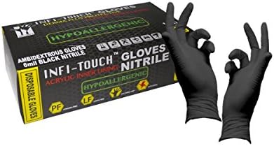 Infi-Touch - Черен нитриловые ръкавици, Хипоалергичен съполимер с Дебелина 6 мм, ръкавици за Еднократна употреба, Без прах, нестерильные, Амбидекстриные, Върхът на пръст?