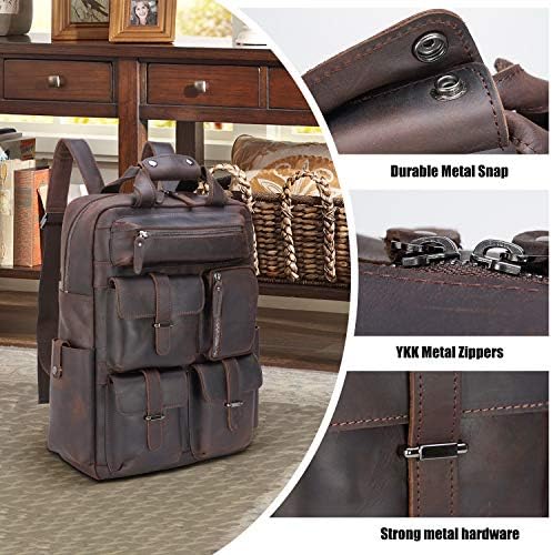 Texbo Full Grain Cowhide Leather Multi Pockets 16-Инчов Лаптоп Backpack Travel Bag
