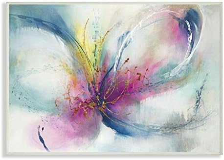 Stupell Industries Organic Butterfly Shape Pink Blue Nature Живопис, Designed by K. Nari Art, 10 x 15, Стенни дъска
