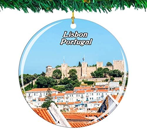 Weekino Португалия Замъкът На Св. Жорж Лисабон Коледен Орнамент Град Пътуване Сувенирни Колекция Двупосочен Порцелан 2,85