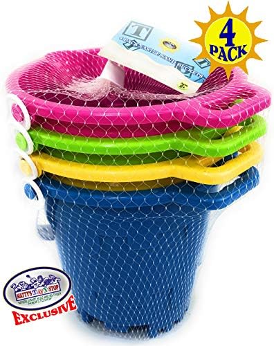 Matty's Toy Stop Beach Gear 7 Plastic Castle Мухъл Sand Buckets (Кофи) with Easy Pour Spout and Handle Blue, Pink, Green
