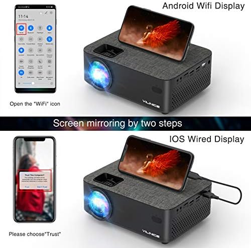WiFi Проектор, VILINICE 5000L Мини Bluetooth филм проектор ,Преносим Телефонен проектор с wi-огледален дисплей,поддръжка