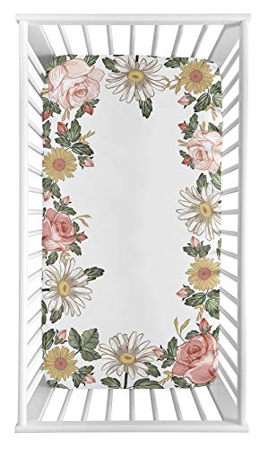 Sweet Jojo Designs Vintage Floral Boho Момиче Fitted Crib Sheet Baby or Toddler Bed Nursery Photo Op - Blush Pink, Yellow and Green Shabby Chic Rose Flower Farmhouse