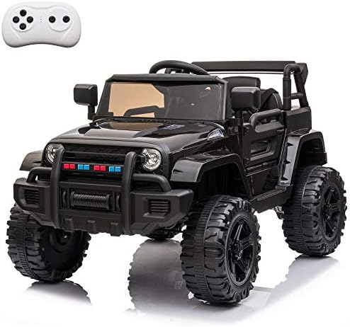 VALUE BOX Kids Ride On Truck 2.4 G Remote Control, Детски Electric Ride-on Car Battery 12V Motor Vehicles Age 3-5 w/ 3 Speeds, Spring Suspension, LED Светлини, Horn, Music Player, Seat Belts (Black)