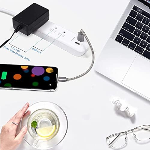USB Power Strip Surge Protector Wall Mountable Outlet with 12ft Long Cord(3 AC 2USB 2.4 A 300J) and Rotating Power Strip