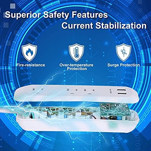 USB Power Strip Surge Protector Wall Mountable Outlet with 6 фута Long Cord(3 AC 2 USB 2.4 A 300J) and Rotating Power Strip 6 Outlets Surge Protector (540J) for Home Office Travel Hotel Office, SGS Listed