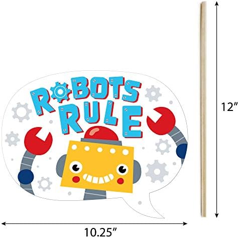 Big Dot of Happiness Gear Up Robots - Birthday Party or Baby Shower Photo Booth Props Kit - 20 Броя