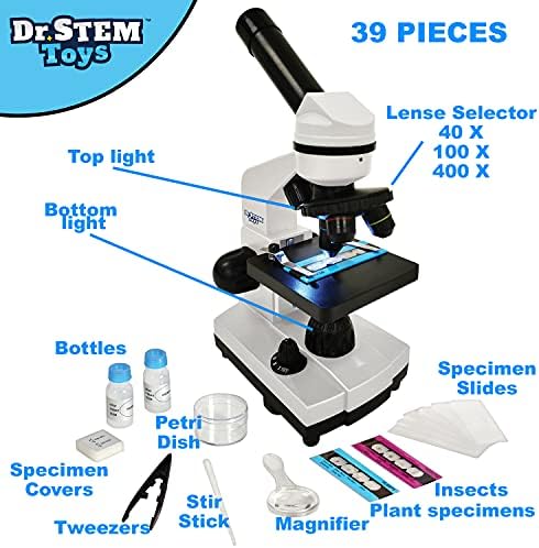 Ben Franklin Toys 39 Piece Microscope Kit for Kids with Top and Bottom Светлини, Примерна Slides, 40X, 100X и 400X Adjustable