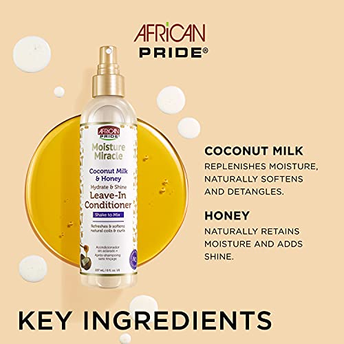 African Pride Miracle Moisture Coconut Milk & Honey Leave-In Conditioner - Освежава и омекотява естествени къдрици и Къдрици, Овлажнява и Блести косата, 8 грама