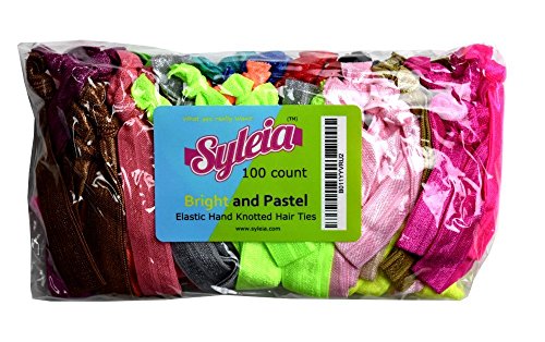 Syleia 100 Hair Ties - Ярки и Пастелни Цветове - Ластични Държачи За cauda equina Без Гънки Ръчно Възел Сгънете Асорти 100 бр