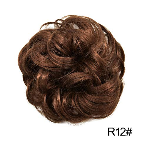 LYRICAL HAIR Bun Hair Piece For Women Къдрава Messy Synthetic Chignon For Lady Updo Scrunchies Hair Extensions Pomytail Hair Accessories (R12# Brown Auburn)