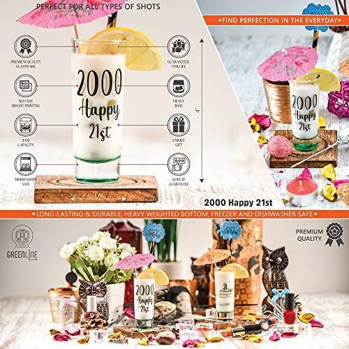 Greenline Goods Shot Glass – 21 Birthday Shot Glass |2000 Happy 21| 21 Birthday Party Decorations (1 чаена чаша) – е Забавна