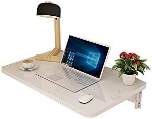 WMMING Сгъваема маса - Сгъваема стенен маса за лаптоп-Сгъваем плот Малко пространство Бяла дървена панел Домашен офис