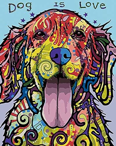 Dynippy САМ Paint by Numbers Платно Acrylic маслени Бои Kit for Adults Kids,16 W x 20 L Drawing Paintwork with Paintbrushes Acrylic Pigment (Without Frame) (Dog is Love)