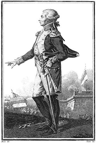 Маркиз дьо Лафайет (N) (1757-1834) Френски войник и държавник Акватинта Италиански плакат в началото на 19 век (24 x 36)