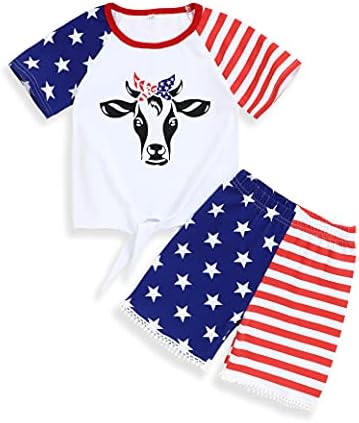 4th of July Toddler Kids Baby Girl Summer Outfits American Flag Sleeveless Tassel Vest-Top+Shorts Pants Clothes Set 18M-5T