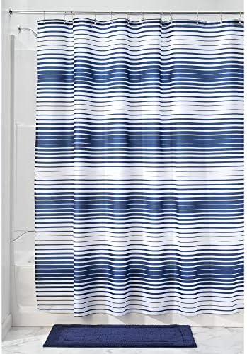 IDesign Enzo Stripe Fabric Shower Bathroom Curtain - 72 х 72, Тъмно-синьо/Бяло