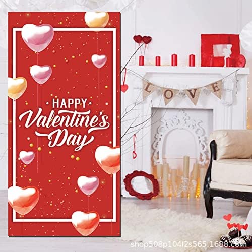 Happy Valentine 's Day Door Banner Romantic Night Valentine' s Day Party Backdrops 72.8 x 35.4 inch Red Backdrops Pink