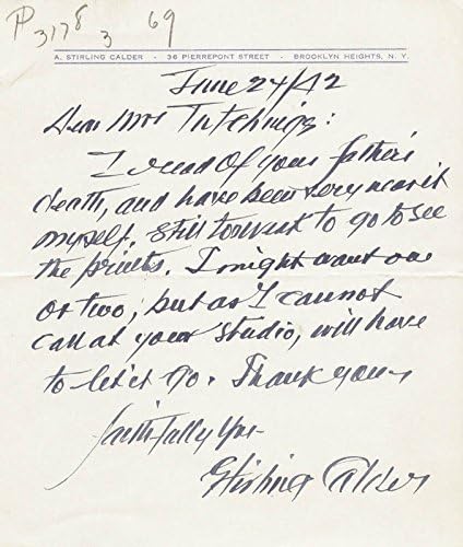 Александър Стърлинг Искреност - Писмо с автограф, подписано 24.06.1942