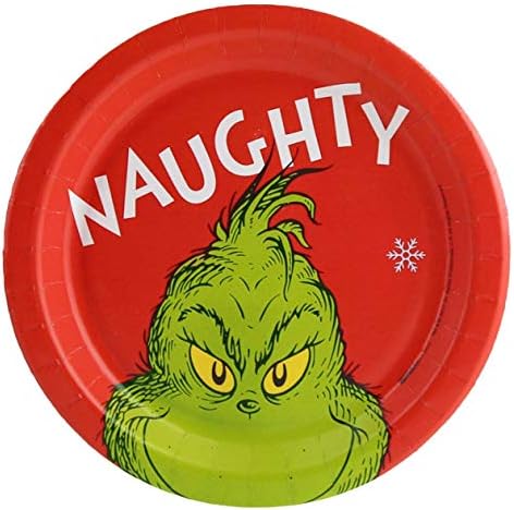 Гринч Коледа Naughty & Ница Party Supply Set - Еднократна употреба Хартиени Пустинни Чинии - 16 порции