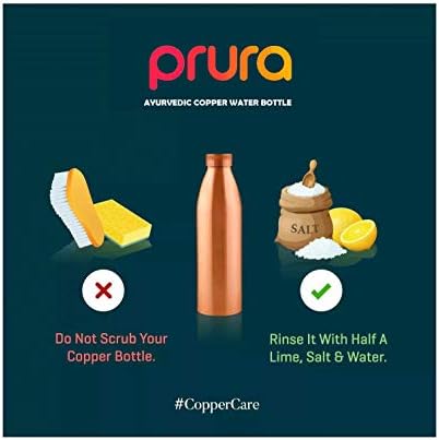 PRURA Prura Pure Printed Copper Water Bottle-Запечатани Аюрведическая Посуда за напитки Меден Съд за Спорт,фитнес зала,на открито,Йога,Ползите за здравето (30 унции)