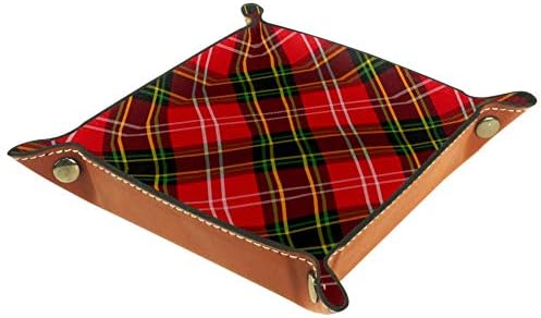 MUOOUM Red Tartan Plaid Pattern, Open Home Storage Bins Jewelry Tray Valet Tray Leather Catchall Tray for Home Office