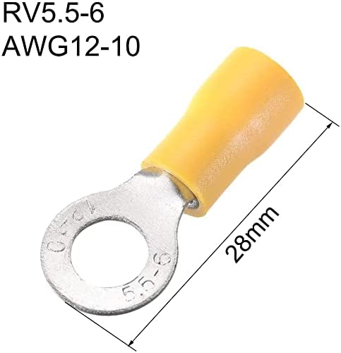 KFidFran RV5.5-6 Изолиран Електрически Клещи Терминал Пръстен-Лопата Конектор Кабели за AWG12-10 10шт(RV5.5-6 Isolierter elektrischer Crimpanschluss-Ring-Spaten-Kabelverbinder für AWG12-10 10 Stück