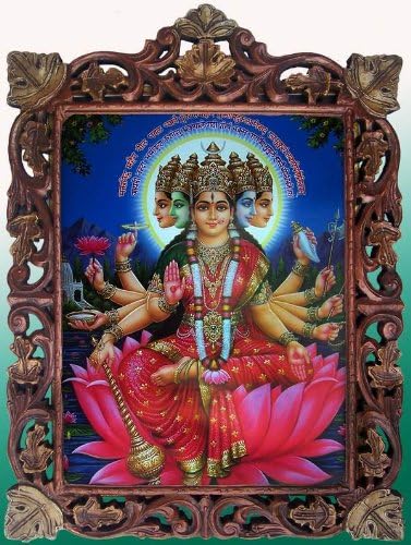 Godess Laxmi in Lotus Flower & Giving Благословения Poster Painting in Wood Занаятите Hand Craft Photo Frame